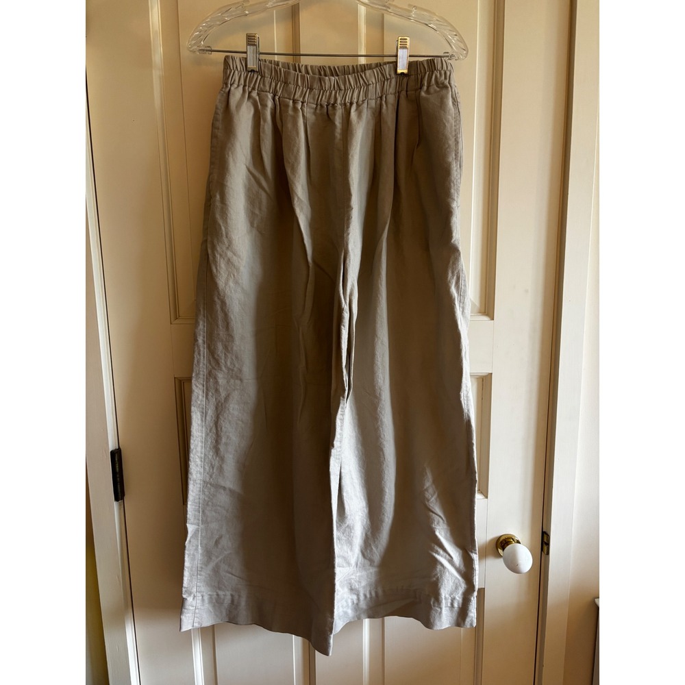 Karen Scott Womens Khaki Tan Ramie Cotton Wide Leg Elastic Waist Pants Small